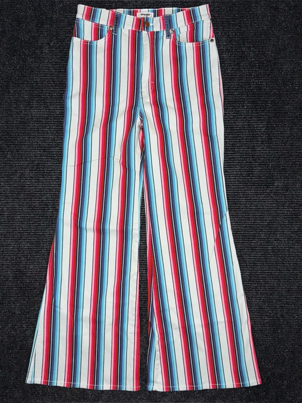 Wrangler NWT High Rise Multicolored Striped Flare Jeans Sz 30 x 32 Retro Western - Picture 2 of 9